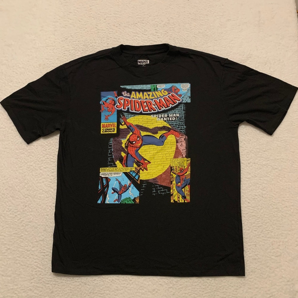 Marvel The Amazing Spider-Man Graphic T-Shirt Mens Medium Black Comic Panel
